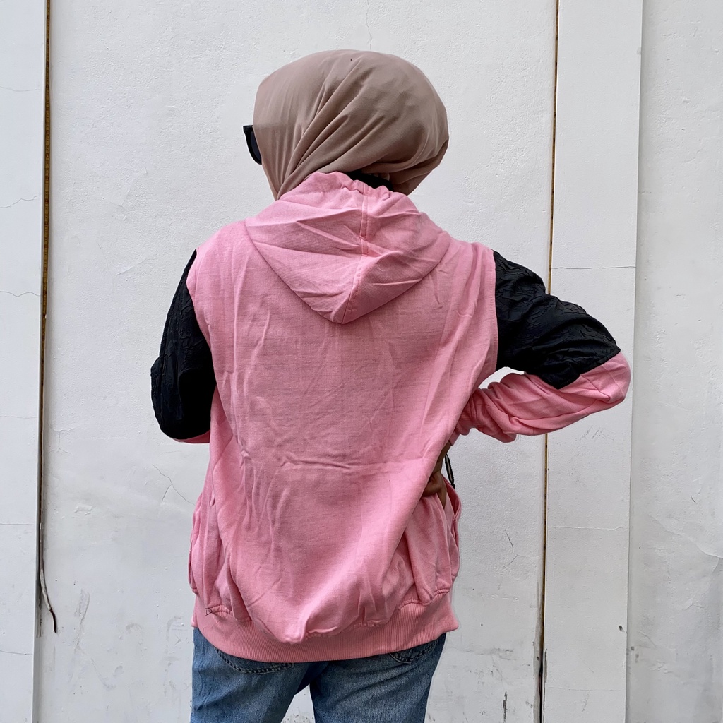 Jaket Sweater Zipper Bordir Kombinasi Qwilting PINK BLDS