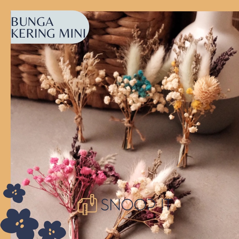 Mini buket bouquet bunga kering import dried flower hiasan kue cake topper souvenir wedding wisuda r