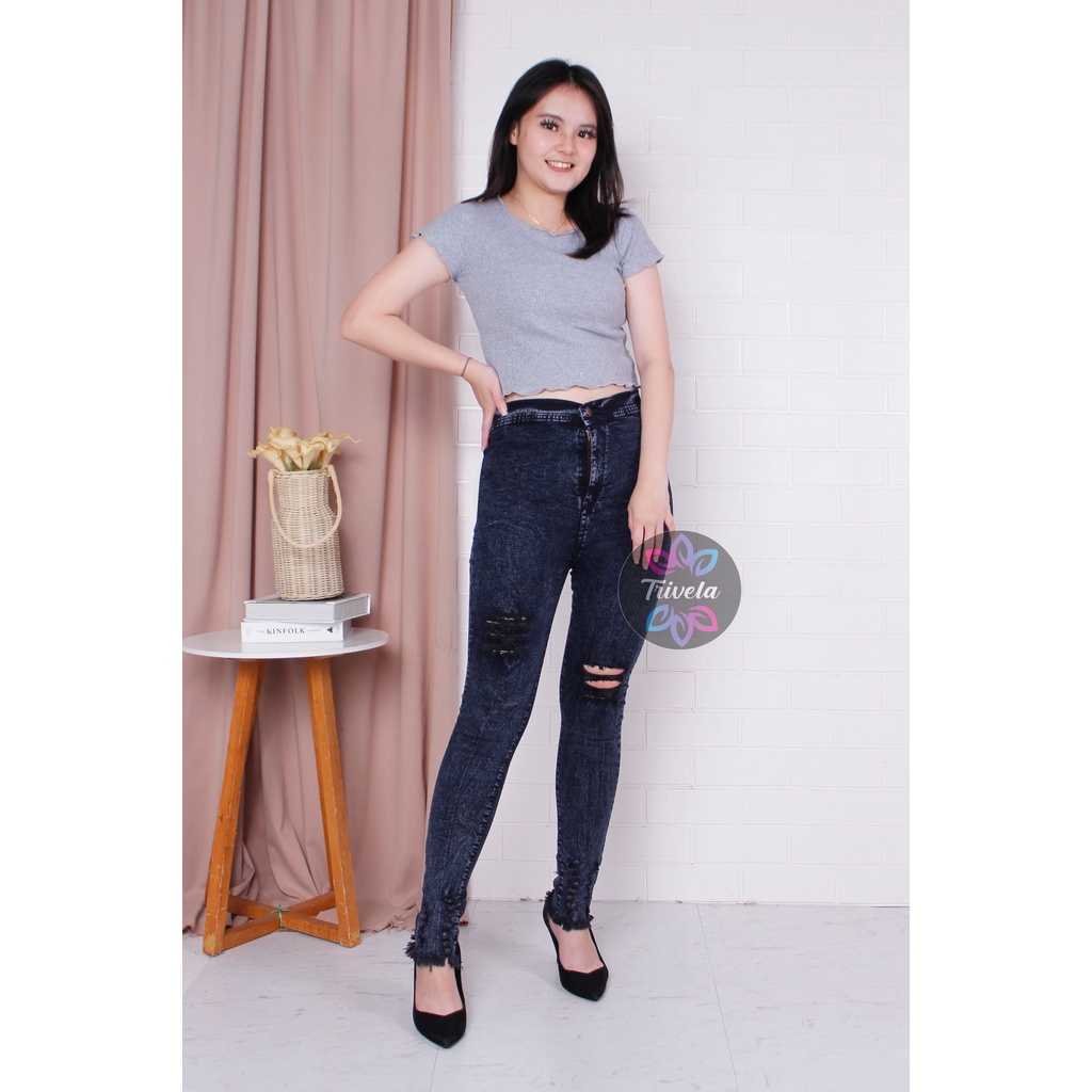 TRIVELA - HW RIPPED JEANS / HIGHWAIST SOBEK / HW SOBEK / HAIWES JEANS
