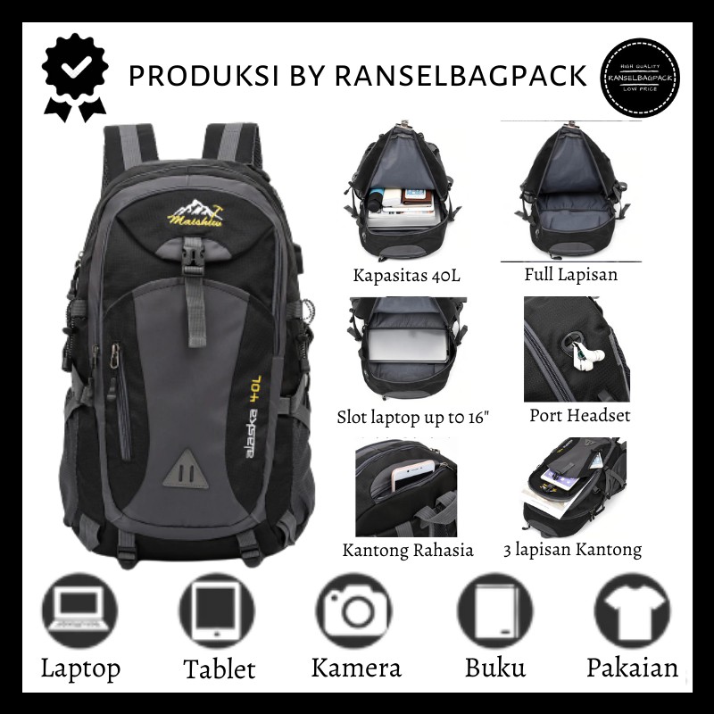 Tas Ransel Backpack 40L Punggung Pria Wanita Cewek Cowok Travel Camping Kerja Hiking Gunung Mudik