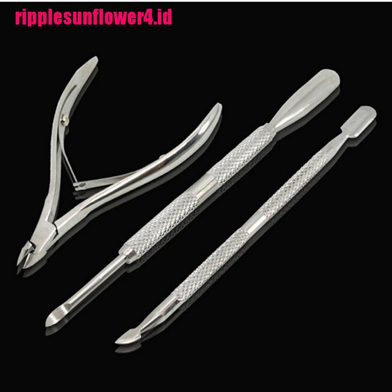 3pcs / set Sendok Pendorong Kutikula Bahan Stainless Steel Untuk Manicure