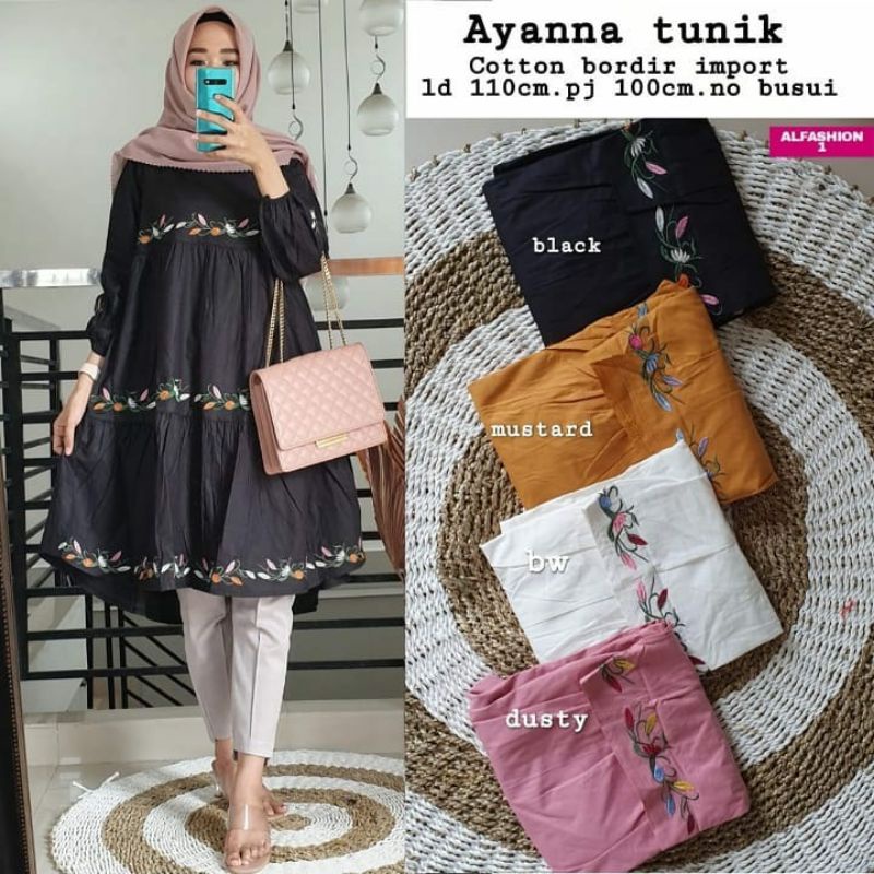 AYANA Tunik Ld 110 / Pj 100 Bordir Cantik Keren Gamis Hijab Import Murah