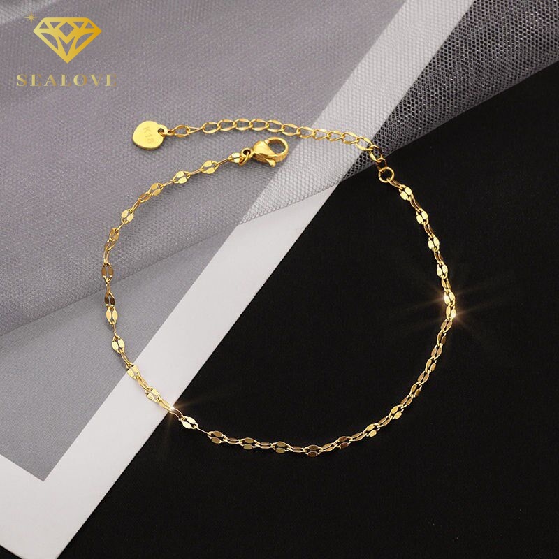 SEALOVE Gelang Kaki Titanium Anti Karat Dan Anti Luntur Wanita Emas heart simple Kupu-kupu Aksesoris Korea 2022