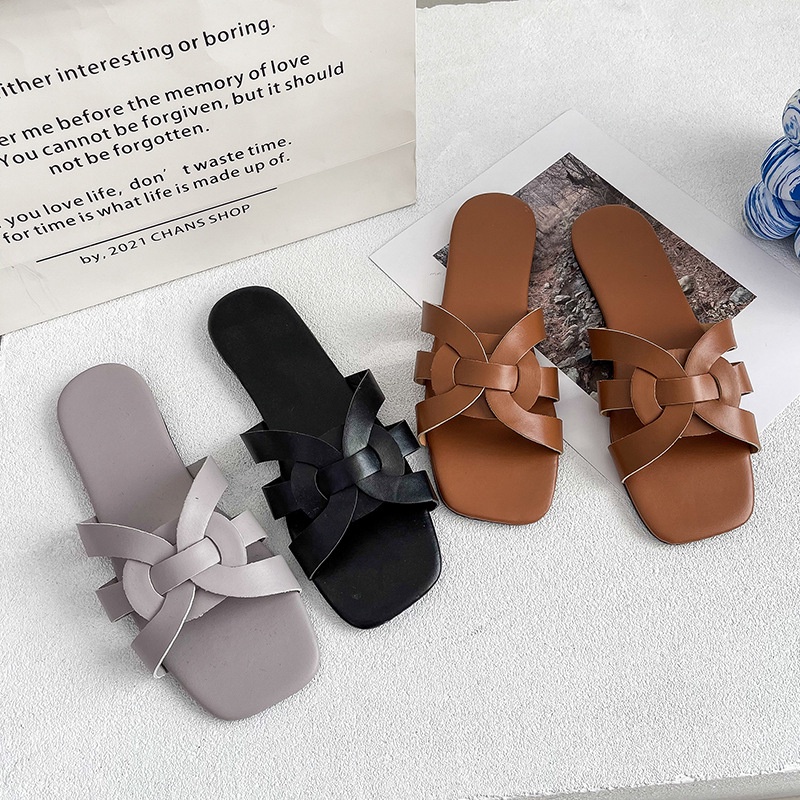 TBIG [COD] Sandal Flat Slop Wanita FLATHO Import Korea Style Santai Wanita Remaja