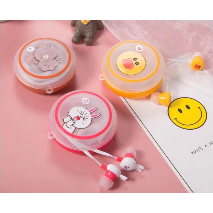 [L-18] / [L-36] / [L-49] Headset Earphone Karakter Seri Line / Wadah Earphone Kartun Karakter Anak