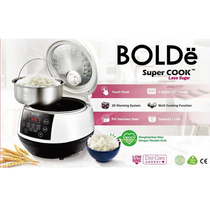 BOLDe Super COOK Less Sugar Rice Cooker 1 Liter Low Carbo 400 Watt