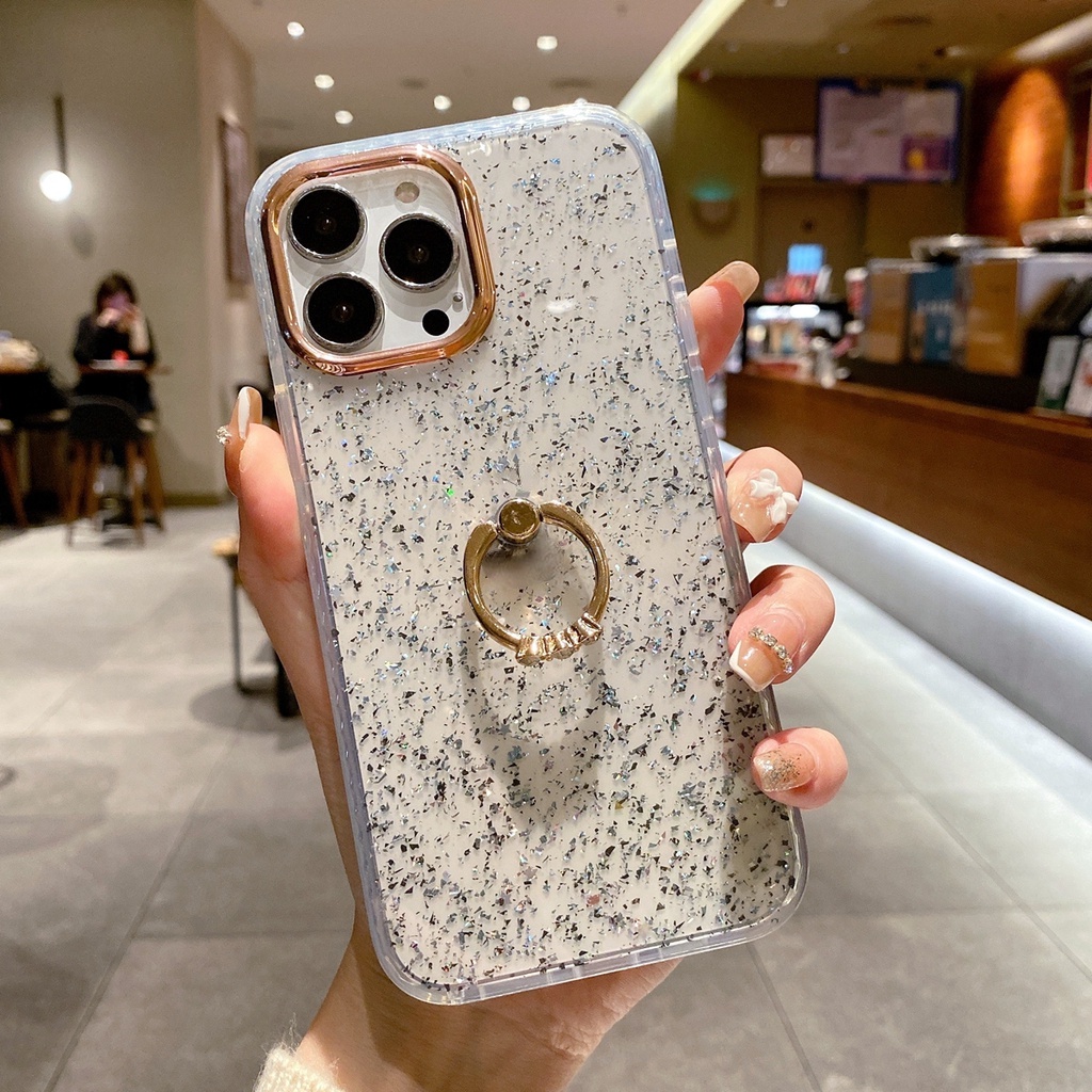 Case Epoxy Glitter Dengan Ring Holder Untuk iPhone 13 Pro Max 12 Pro Max 12 11Pro XS Max 13 11 XR X