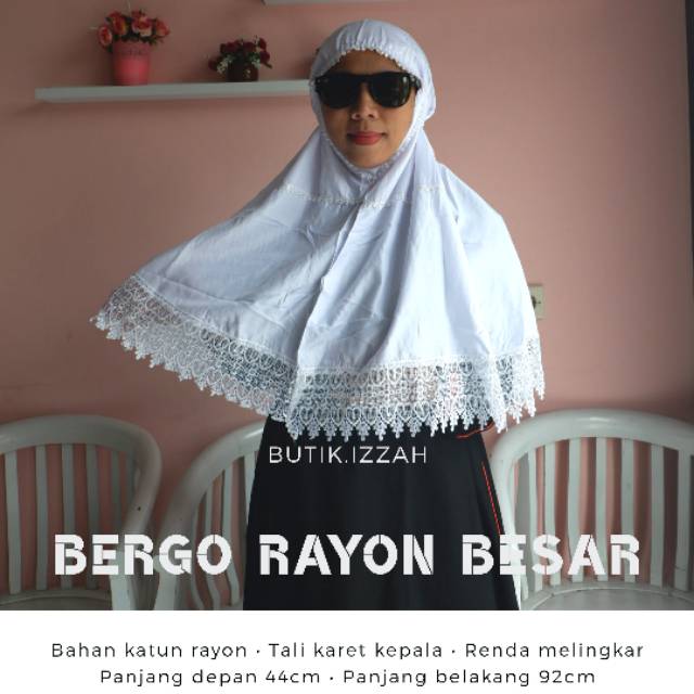 BERGO RAYON PUTIH BESAR HAJI UMROH KERUDUNG RENDA JILBAB BORDIR JILBAB MURAH TUDUNG JILBAB PUTIH
