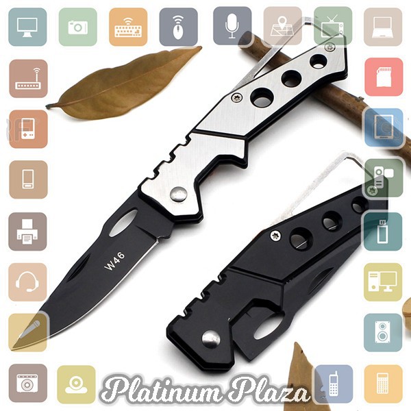 KNIFEZER Pisau Saku Lipat Mini Serbaguna Portable Knife Survival Tool - W46 - Black`S10JGC-