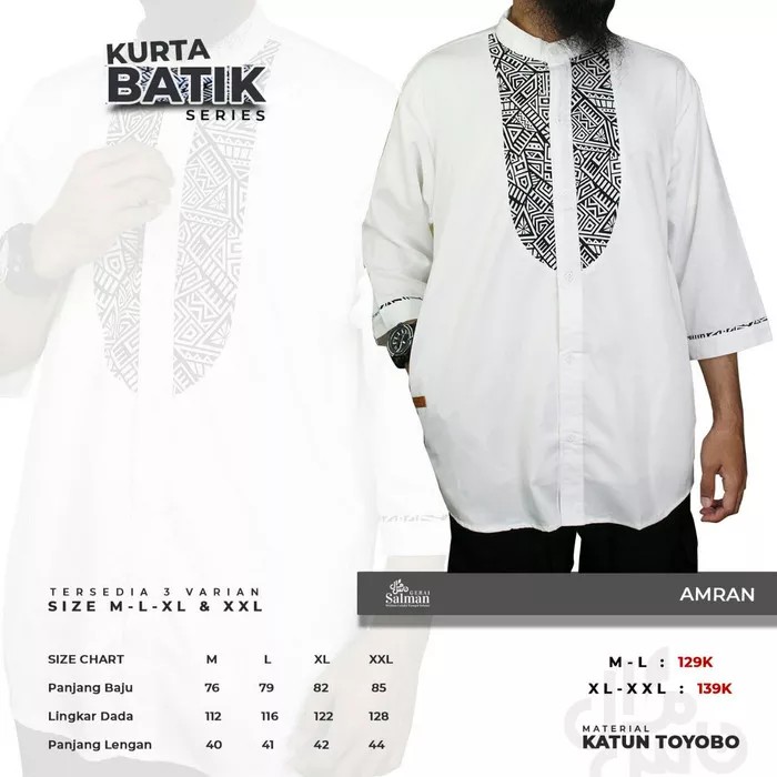 Koko Kurta Pakistan Motif Batik Putih Bahan Katun Toyobo Size JUMBO XL-XXL