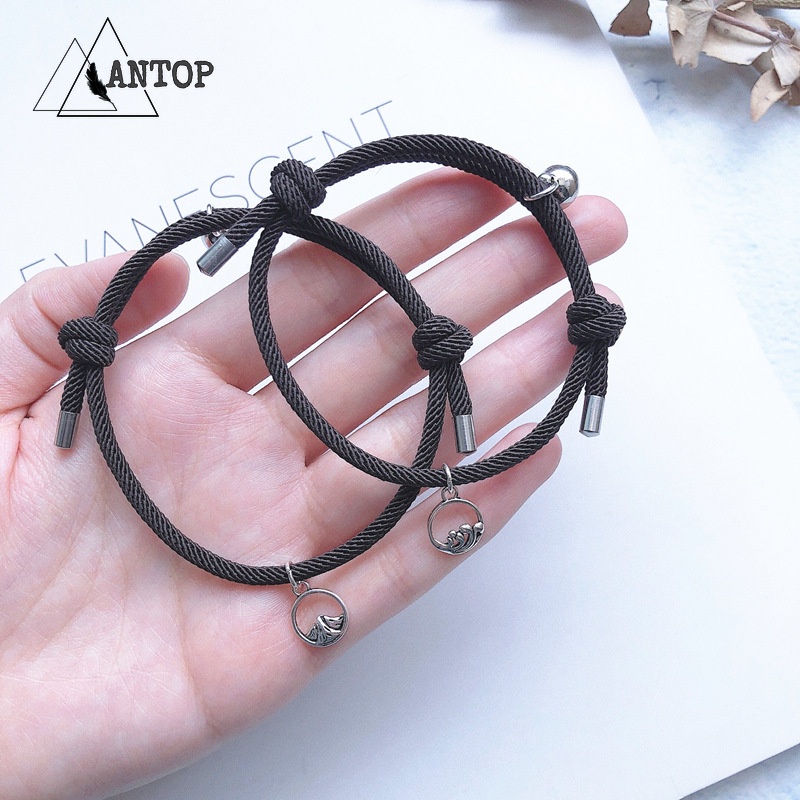 2 Pcs Gelang Pikat Pasangan / Gelang Sahabat / Gelang Pria / Magnet Tenun Tali Hitam Merah Menarik Perhiasan Cinta Jarak Jauh B1 Antop