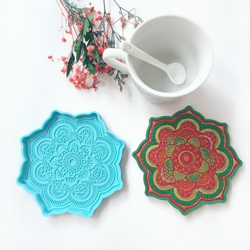 Glitter Mandala Coaster Epoxy Resin Mold Round Tray Cup Mat Casting Silicone Mould DIY Crafts Home Decoration Making Tools