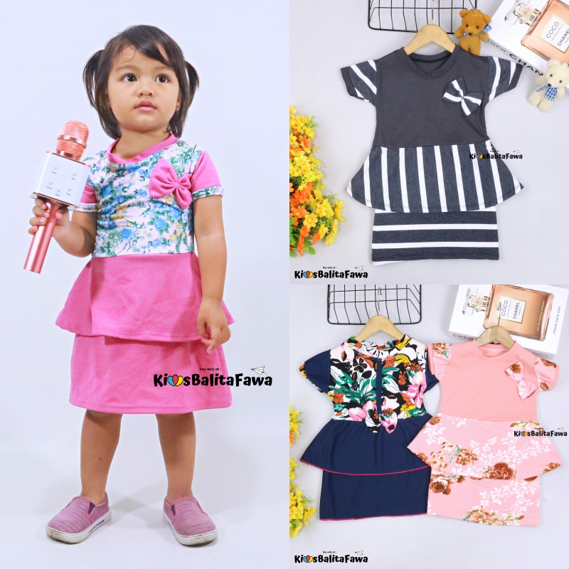 Dress Viona Lengan uk 1-4 Tahun / Dres Anak Perempuan Baju Fashion Kids Pesta Adem Motif Lengan Pend