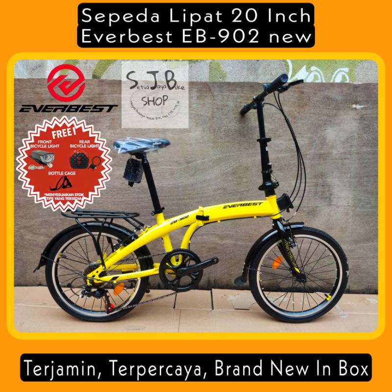 Sepeda Lipat 20 Inch EVERBEST EB-902 New Steel Hi-Ten 7 Speed (FREE LAMPU DEPAN, BELAKANG, BRACKET)