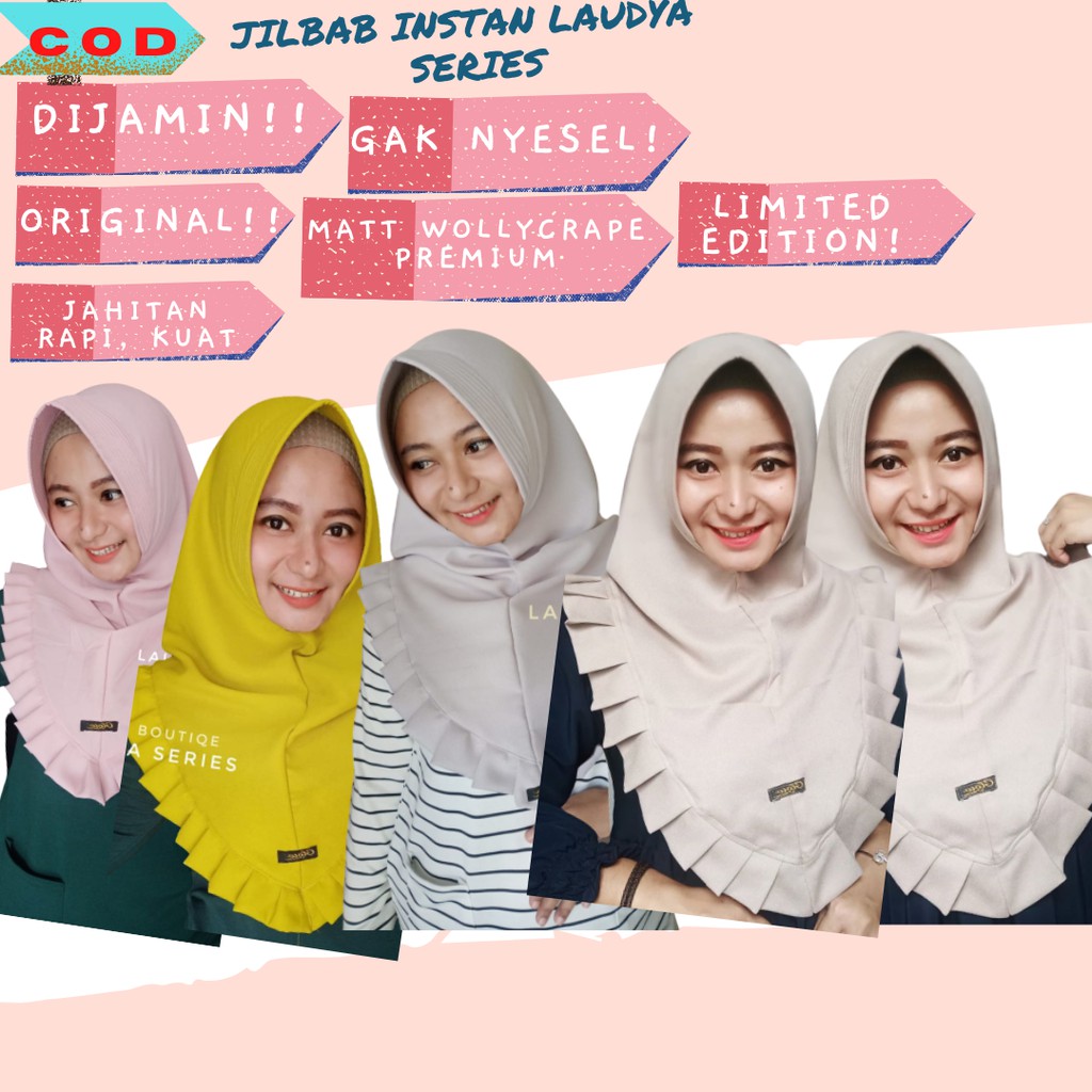 Jilbab Instan Khimar Kerudung Anti Tembem Instant Syari Jumbo Tali Renda Laudya Series Bergo Lipit