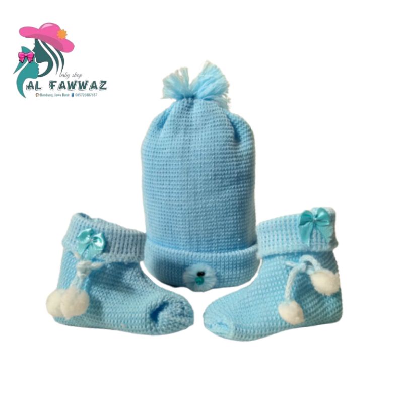 Topi bayi rajut set pita