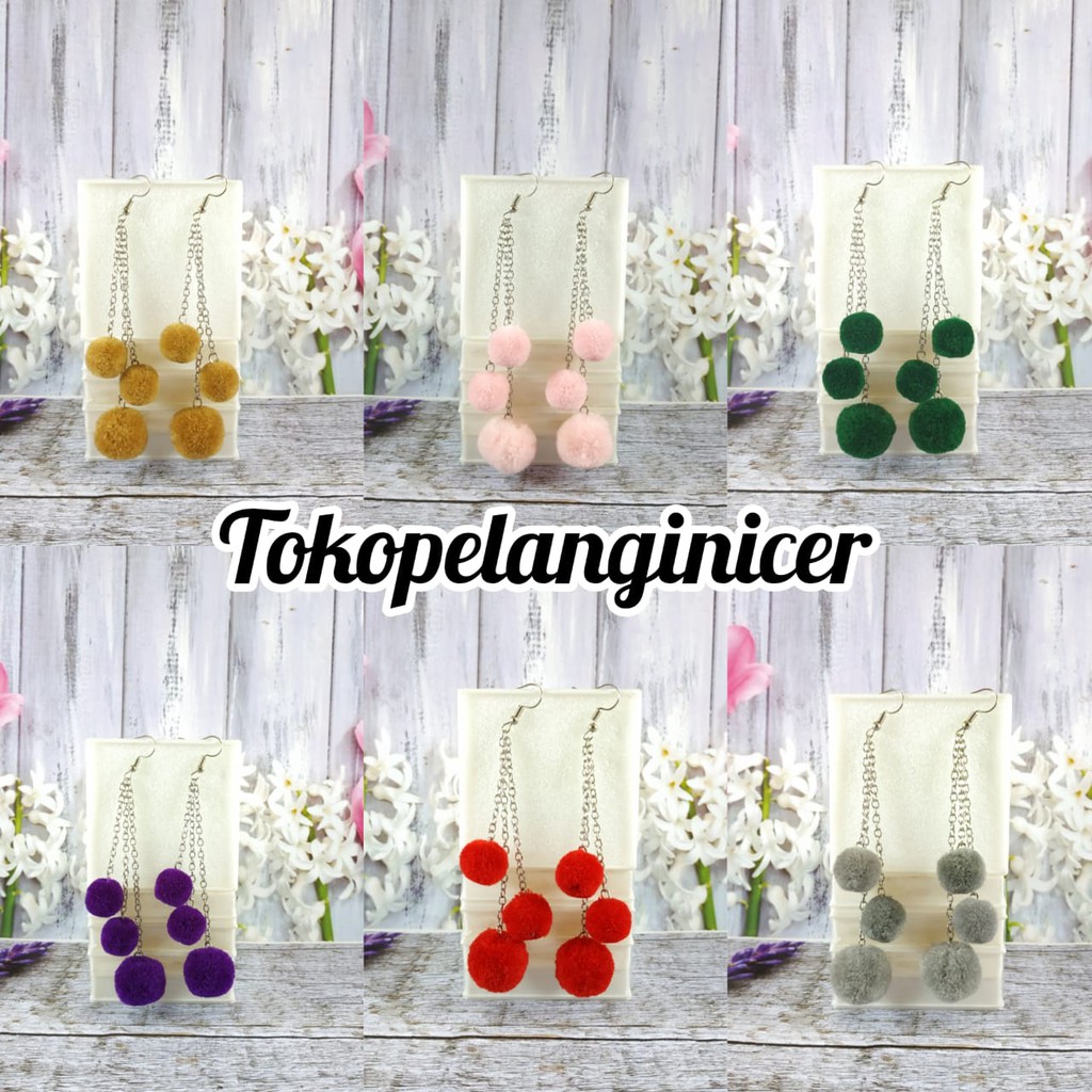 Anting kekinian Anting Hijab PomPom Tingkat  By Tokopelanginicer