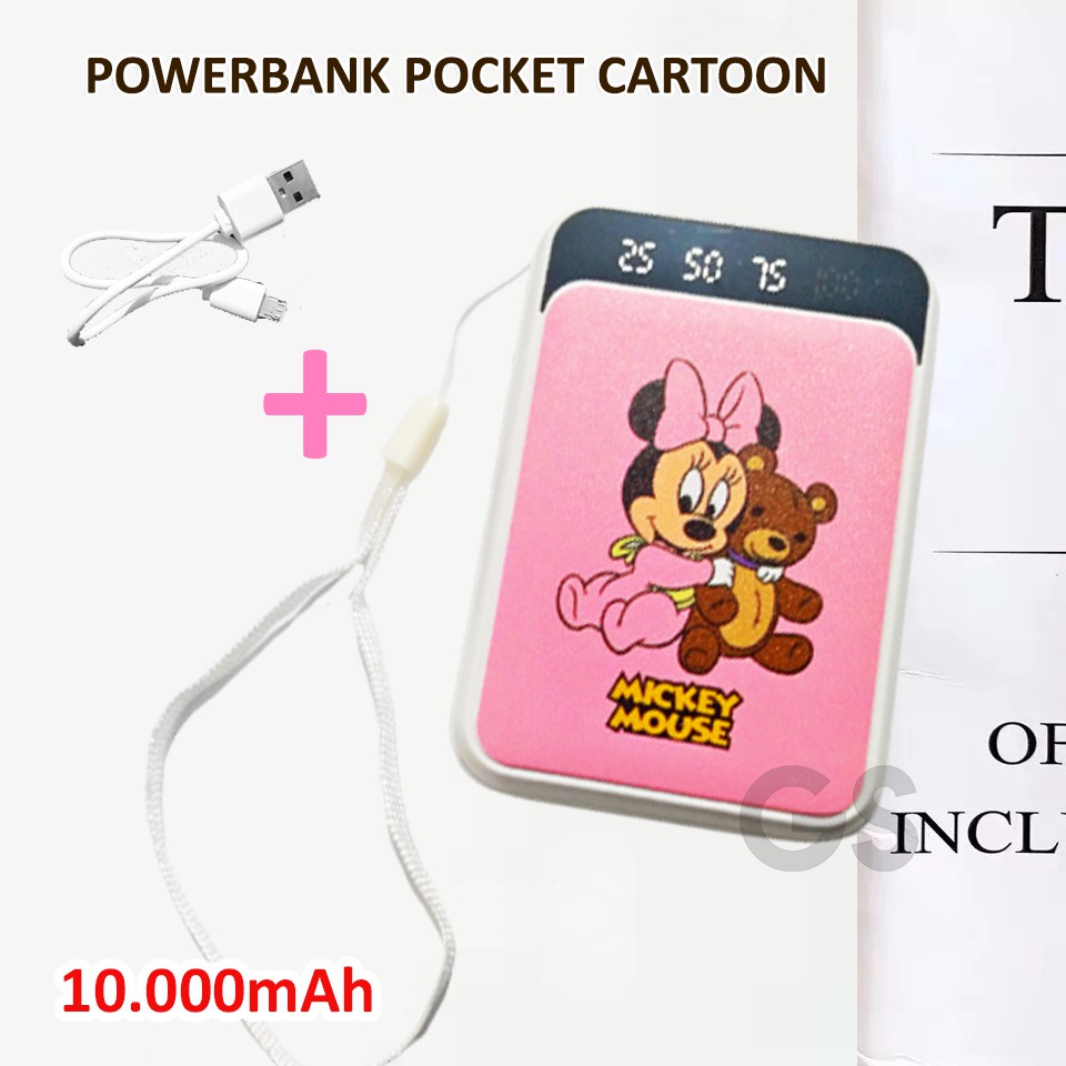 Powerbank Pocket Cartoon 10.000 mAh  Free Kabel Data Micro PowerBank Karakter