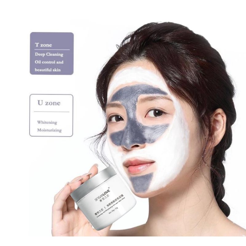 SERSANLOVE Double Color Whitening Mud Mask Clay Mask Brightening Moisturizing Clay Mask / Masker Lumpur Pemutih Wajah / Masker Lumpur Glowing / Masker Tanah Liat Glowing / Masker Lumpur Wajah Wanita Korea / Masker Lumpur Penghilang Komedo