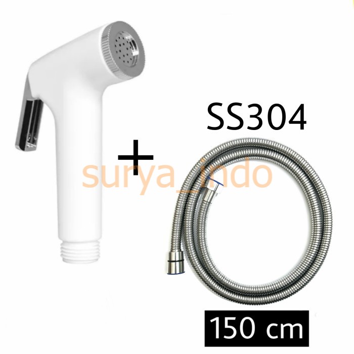 JET SHOWER SET KEPALA BIDET PUTIH + SELANG SHOWER 150 CM STAINLESS 304