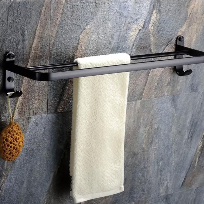 Rak Handuk Dinding Gantungan Handuk Kamar Mandi - Jemuran Handuk Hitam