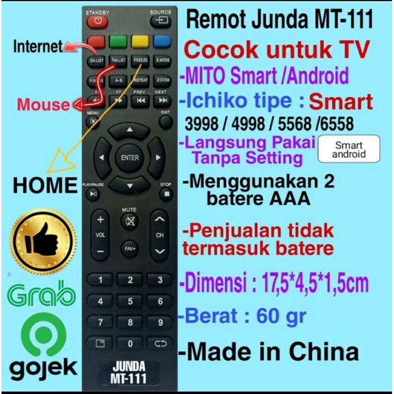 Remote Remot Junda 111 Cocok Di TV LED Mito Smart TV Android