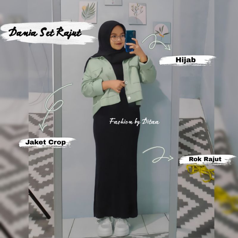 Dania Set Rajut / Paket ootd wanita / Setelan wanita / Paket 3in1 wanita / Setelan rok span rajut / 