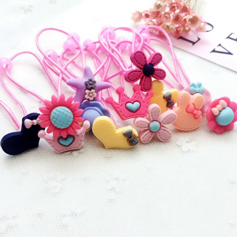 Glitter Child Baby Girls Polished Plastic Hair Clip Cute Cartoon Animal Floral Elastic Rubber Band Ponytail Holder Party Hairpin Barrette Random Style