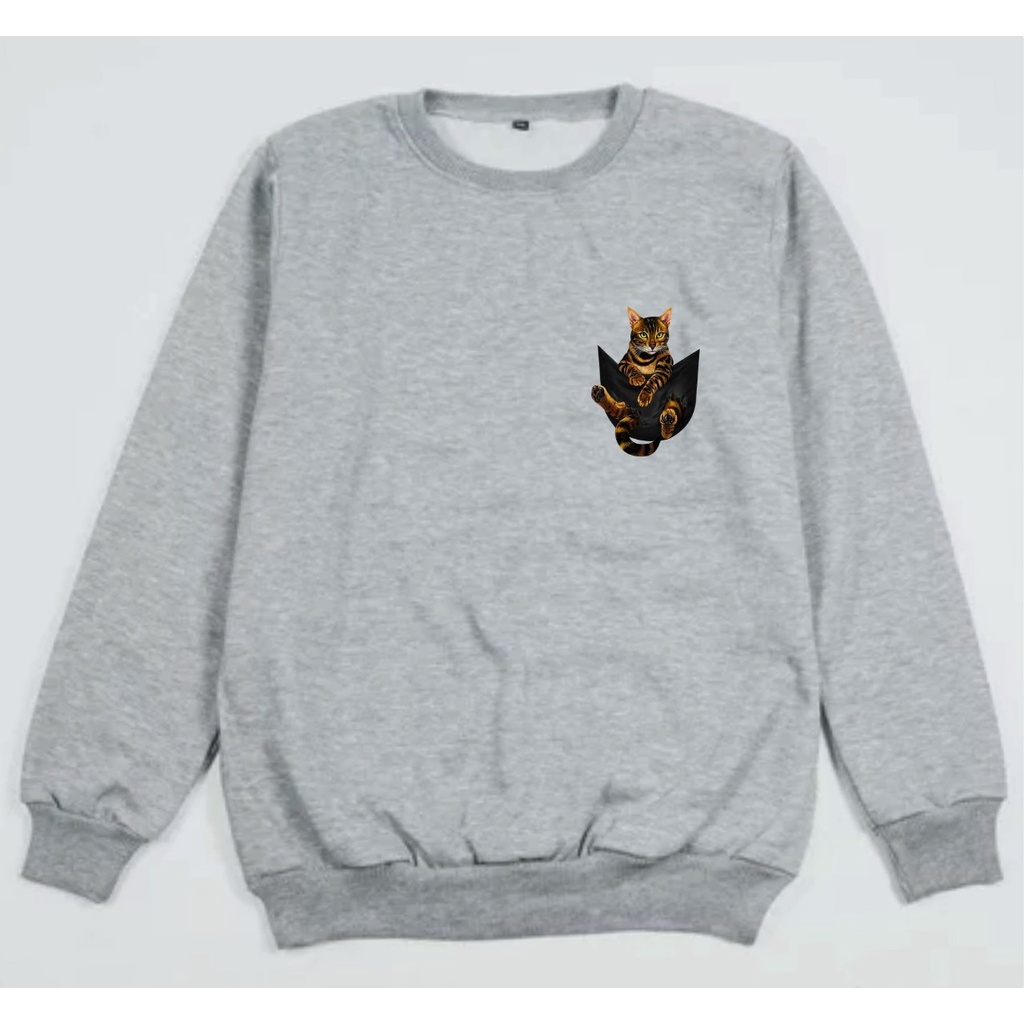 SWEATER CREWNECK CAT PEPPER PRIA/WANITA FLEECE