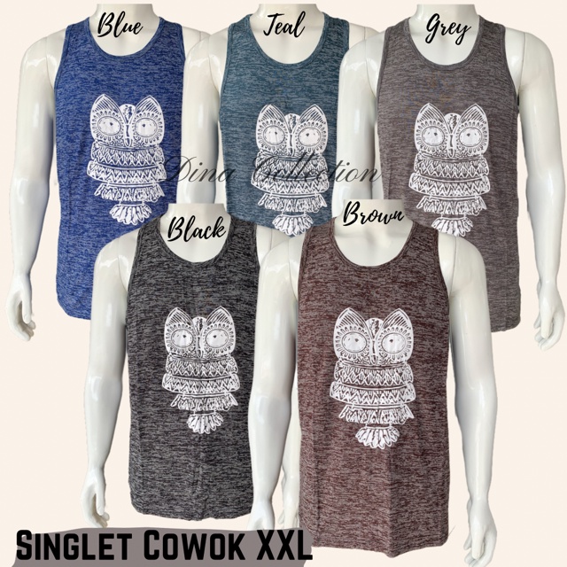 KAOS SINGLET COWOK JUMBO MOTIF I LOVE BALI &amp; OWL