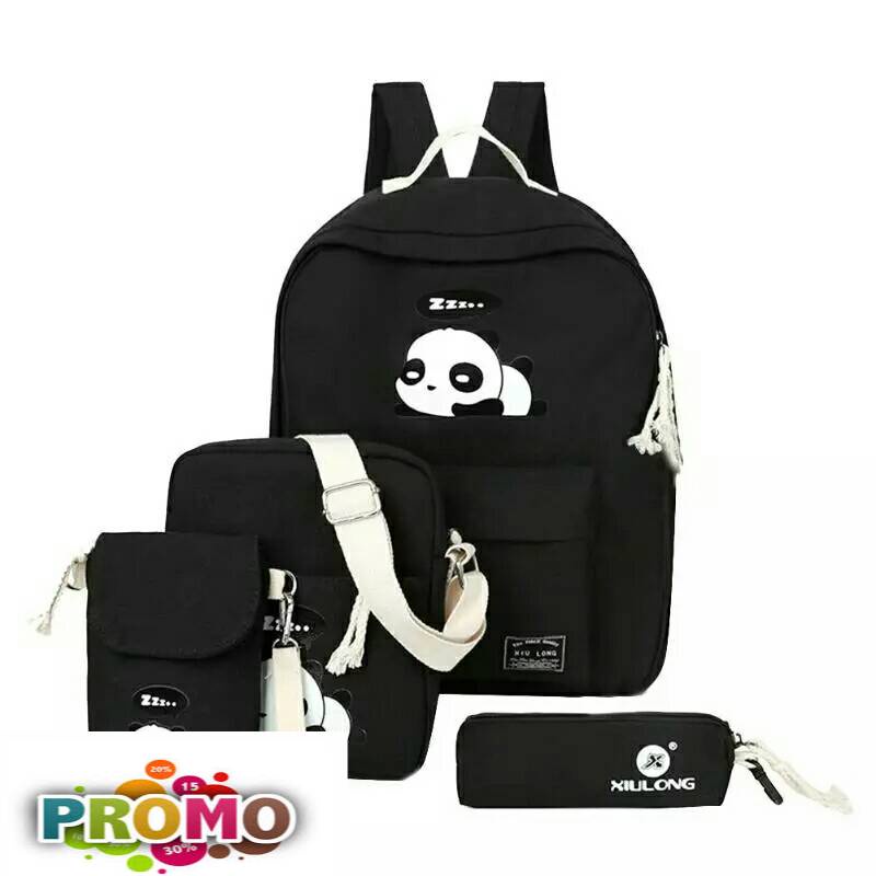 PROMO TAS RANSEL WANITA 4IN1 SET BABY CAT [PANDA TIDUR] / TAS SEKOLAH ANAK PEREMPUA SD SMP SMA SMK K