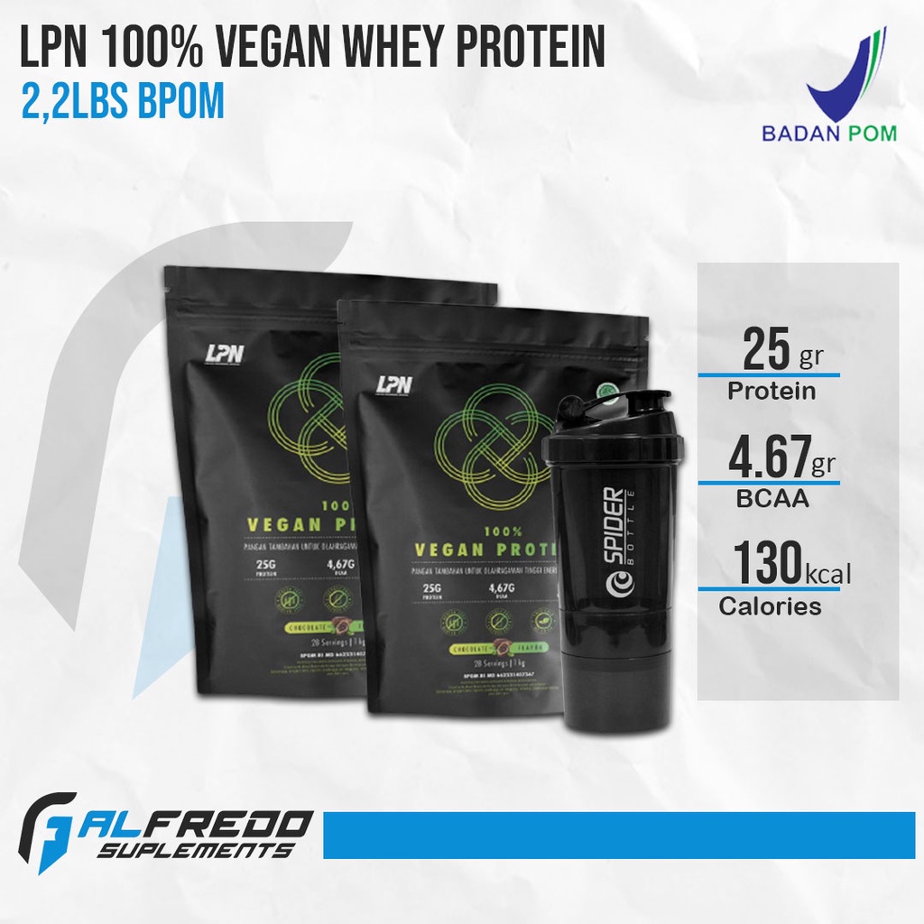 LPN 100% Vegan Protein 2,2lbs BPOM Halal Whey Protein Diet Vegan Whey