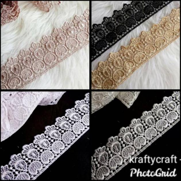 Renda Tile Bunga Bordir Rajut Brokat Gyper / Giper Katun Baju Mukena Kebaya Meteran Harga 1 Roll