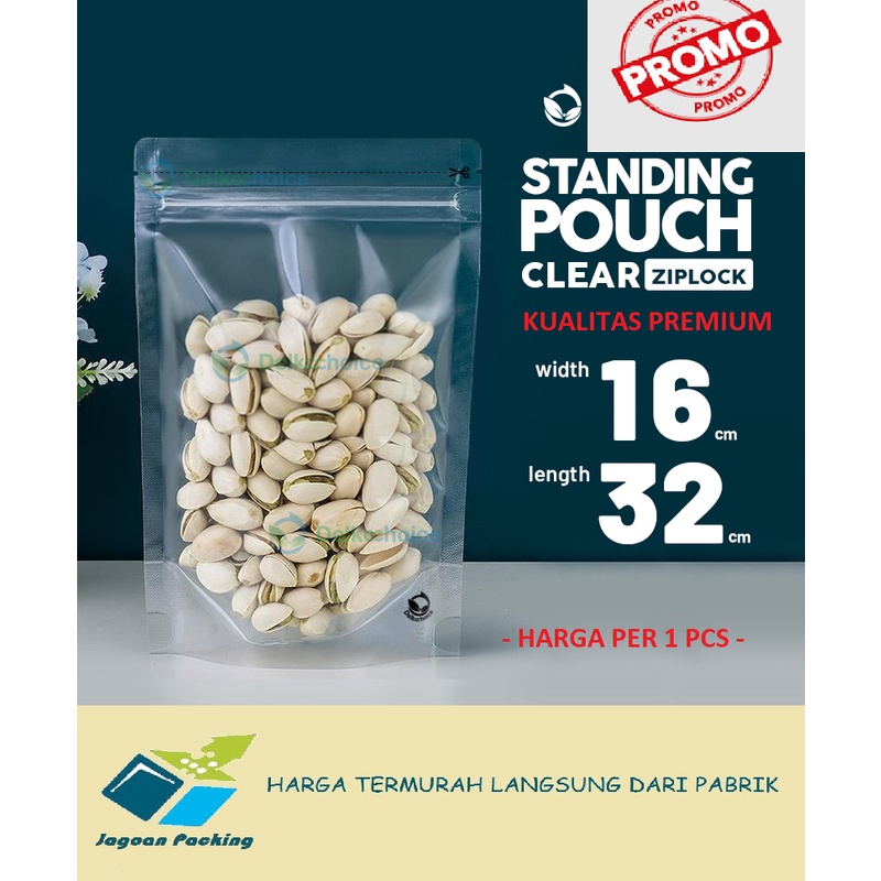 PLASTIK STANDING POUCH MURAH ZIPLOCK CLEAR 16 CM X 32 CM