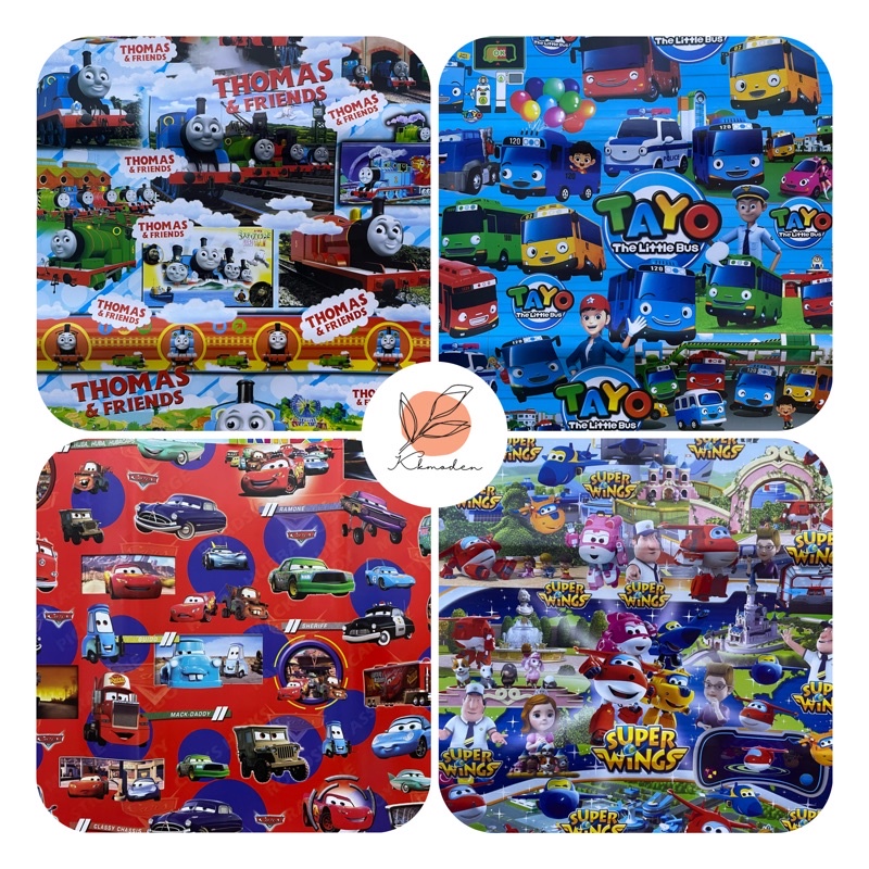 

KERTAS KADO GLOSSY MOTIF TAYO-CARS-THOMAS-CHUGINGTON-SUPER WINGS-PORORO