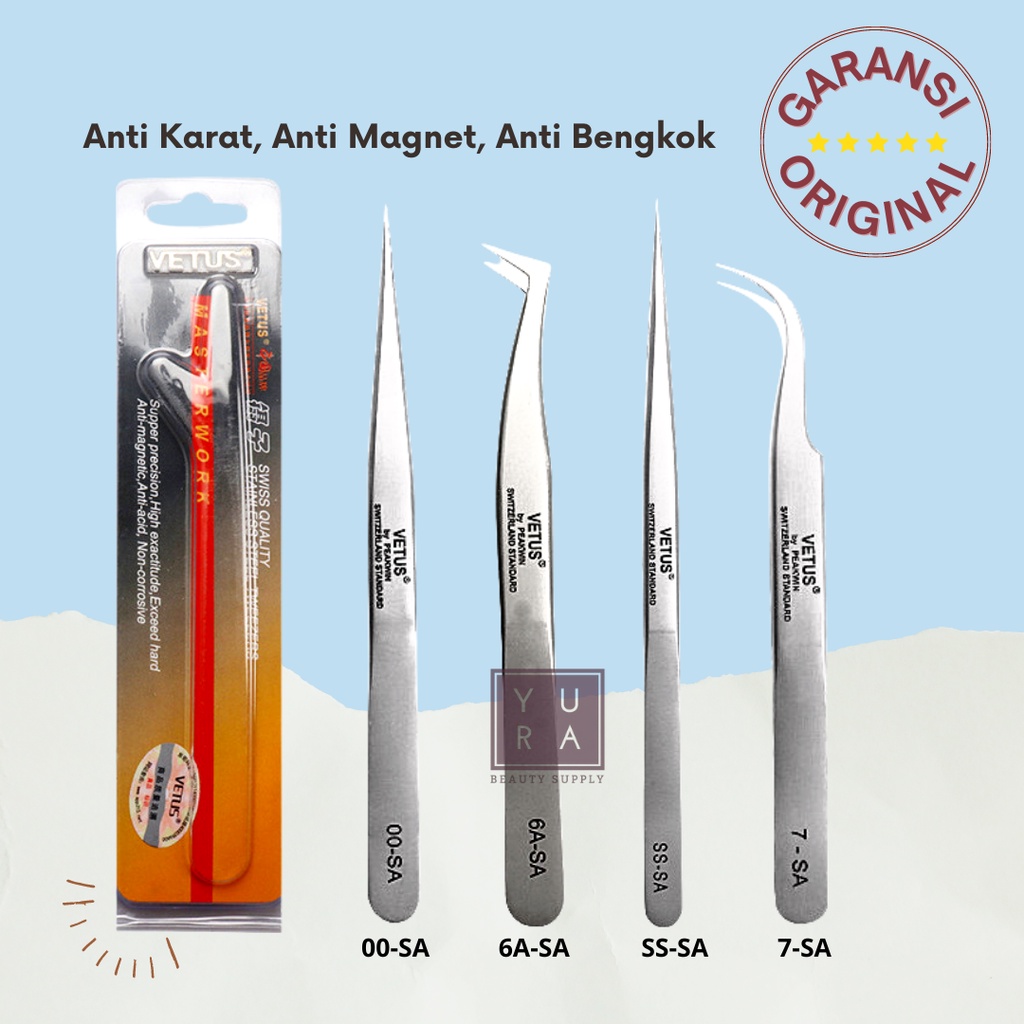 TWEEZER VETUS ORIGINAL / Pinset Bulu Mata Eyelash Extension / Russian / bengkok / lurus