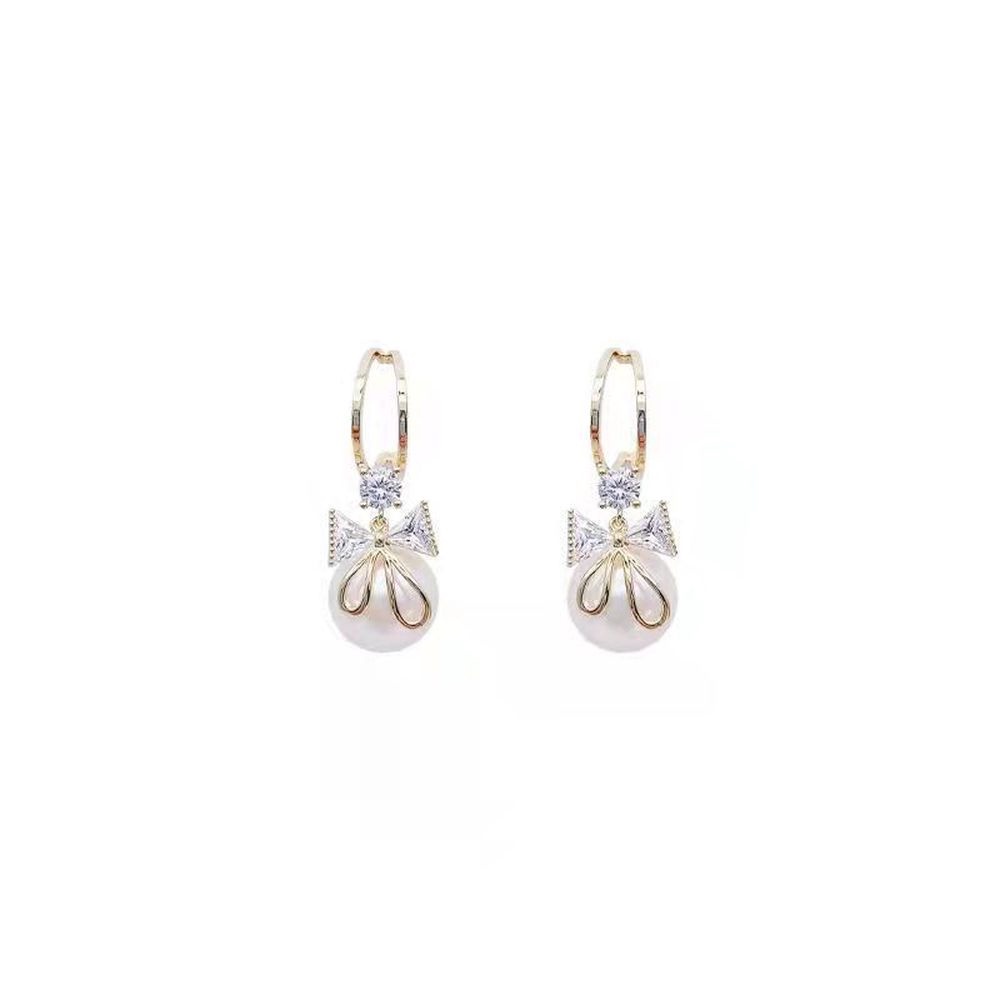 Anting Tusuk Lapis Silver Model Pita Dengan Mutiara Untuk Wanita