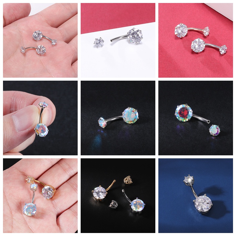 1pc Cincin Tindik Pusar Bentuk Ular Iblis Hati Aksen Kristal Bahan Stainless Steel Anti Alergi