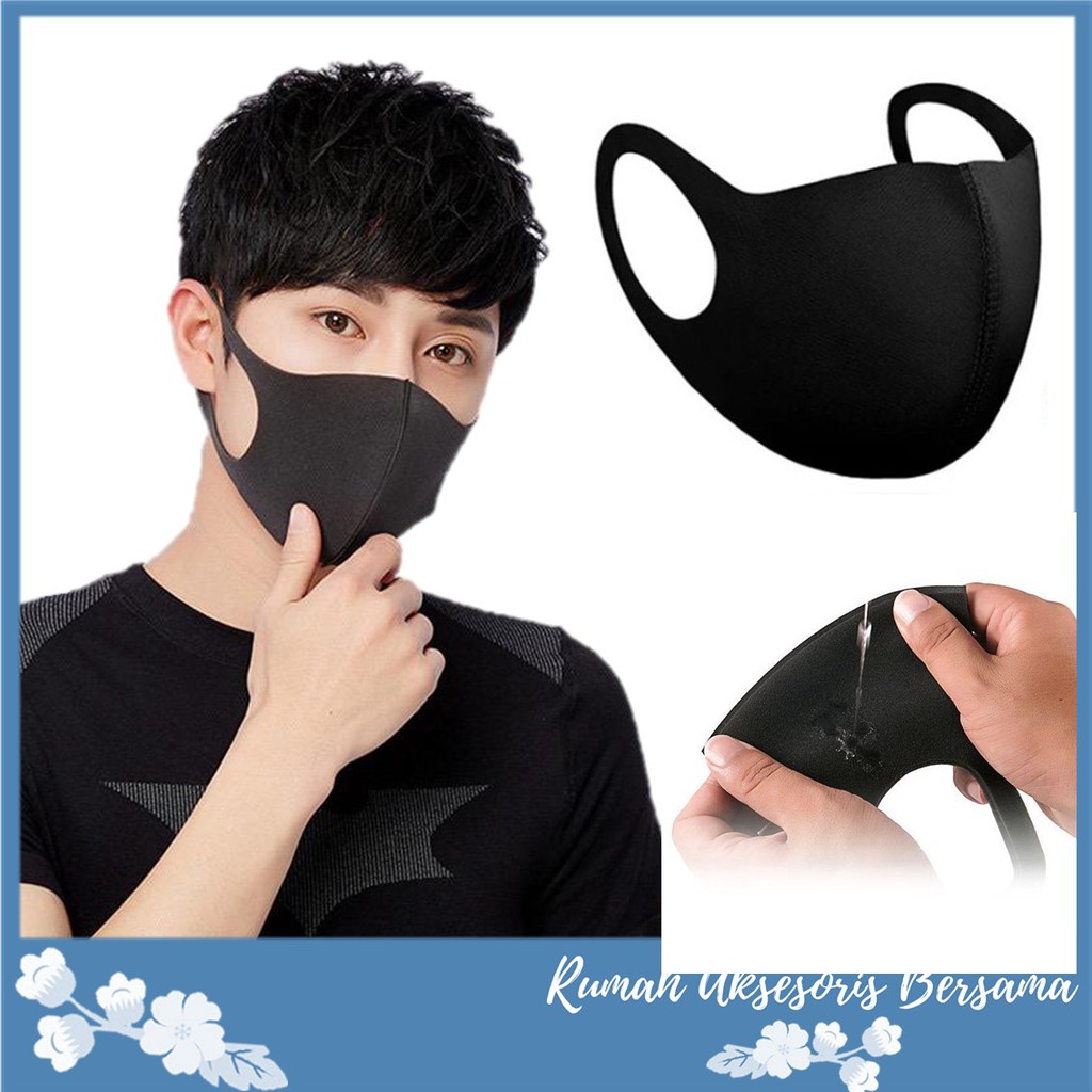 RAB Masker  Scuba  Kain Hitam  Polos Model Korea Masker  KPOP 