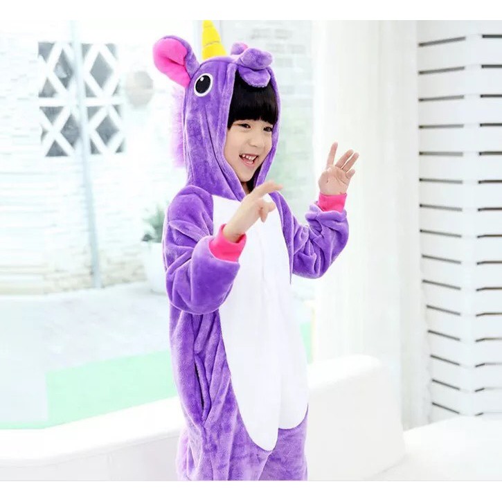 KOSTUM ONESIE UNICORN BASIC UNGU ANAK PIYAMA COSPLAY PESTA