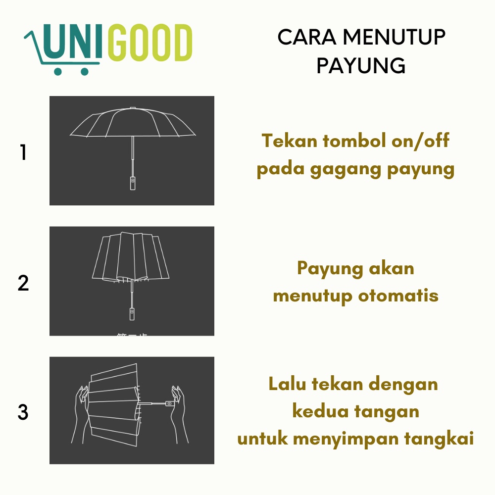 UNIGOOD - Payung Lipat Otomatis Buka Tutup Anti UV Dengan Sarung Lapis Tebal