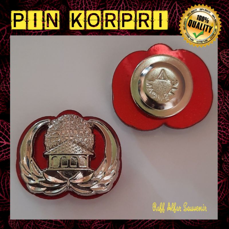 PIN KORPRI SILVER LAPIS AKRILIK MERAH - PIN KORPRI MAGNET
