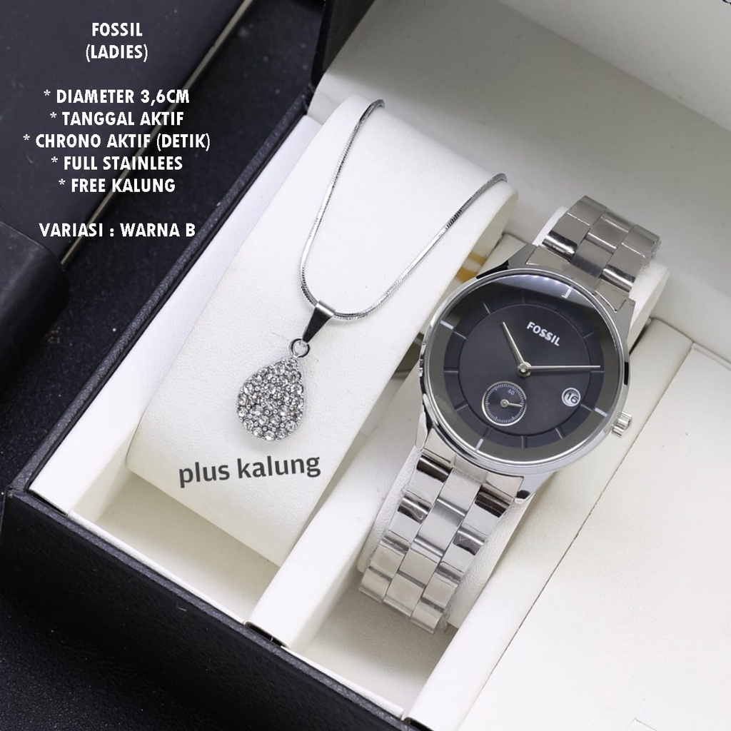 (BISA COD) JAM TANGAN WANITA FASHION RANTAI BODY BULAT TANGGAL &amp; CHRONO AKTIF FREE KALUNG