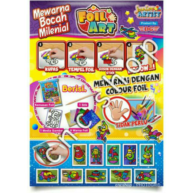 Mainan Mewarnai dapat 6pcs Dengan Kertas Foil/ Foil Art Mainan Edukatif Anak/ Souvenir Ulang Tahun Murah