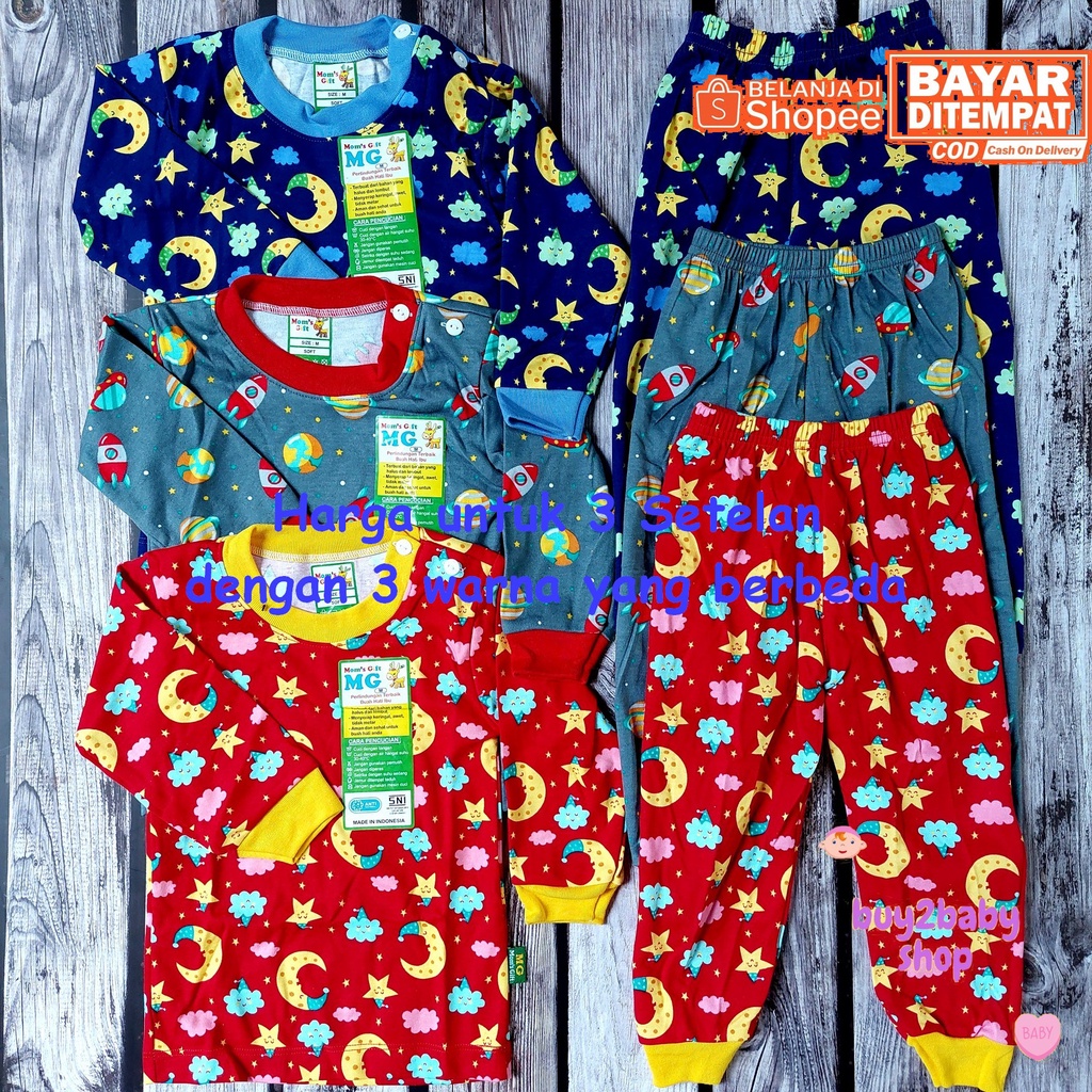 3 PCS Setelan baju anak Kaos Celana Panjang Full Print Motif Moms Gift 0-2 Tahun isi 1-3 PCS
