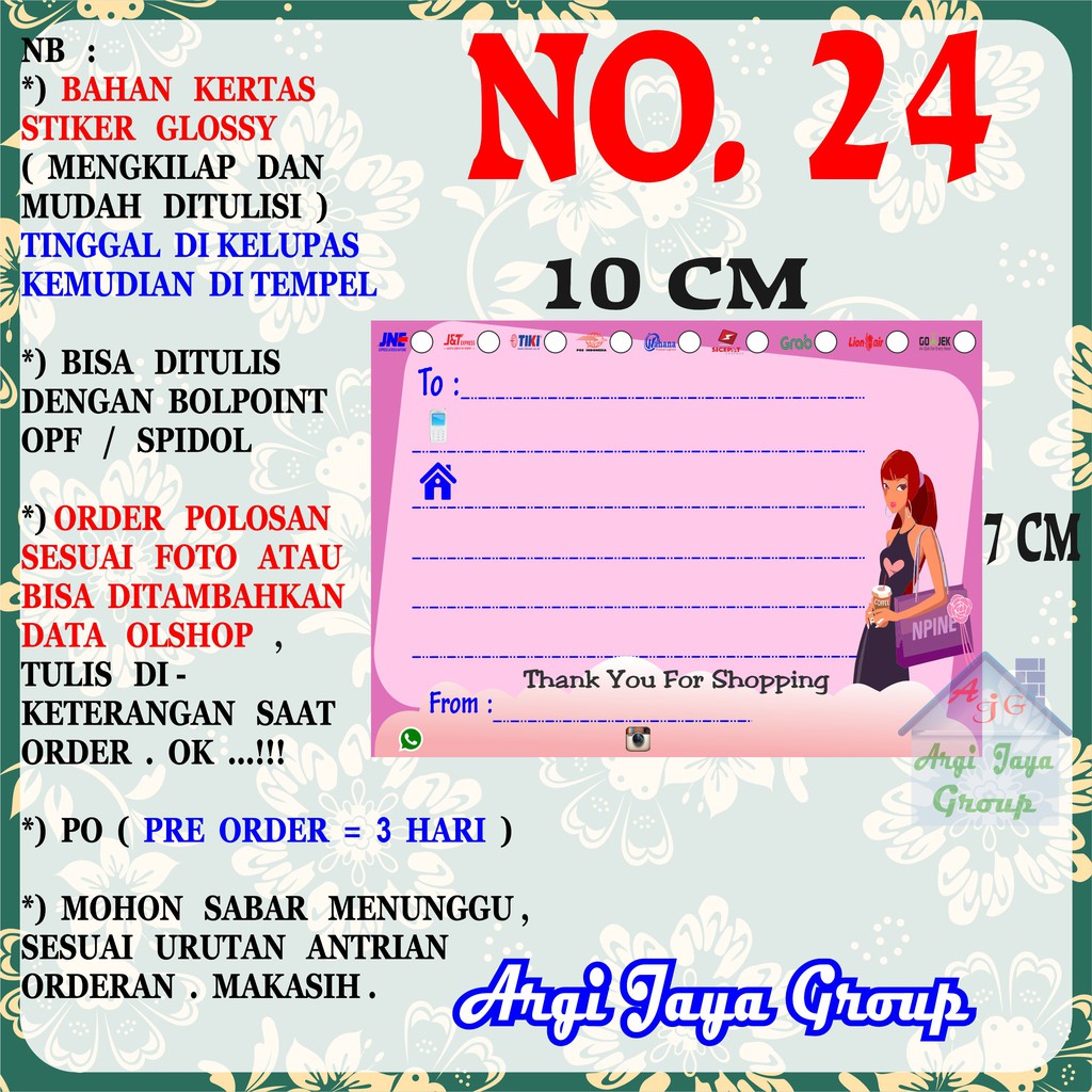 

Stiker Pengiriman - Sticker Alamat Olshop Murah Nomer 24 - 10x7 cm - Glossy