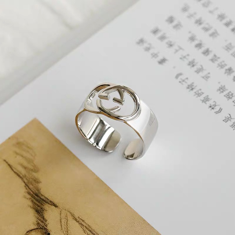 Cincin Gaya Desain G Ganda Waktu Retro Terbuka Unik Sederhana Pria Wanita Surat Ring Cincin