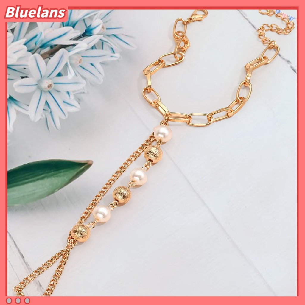 Set Gelang Tangan Bentuk Lingkaran Bahan Stainless Hias Mutiara Imitasi Untuk Wanita