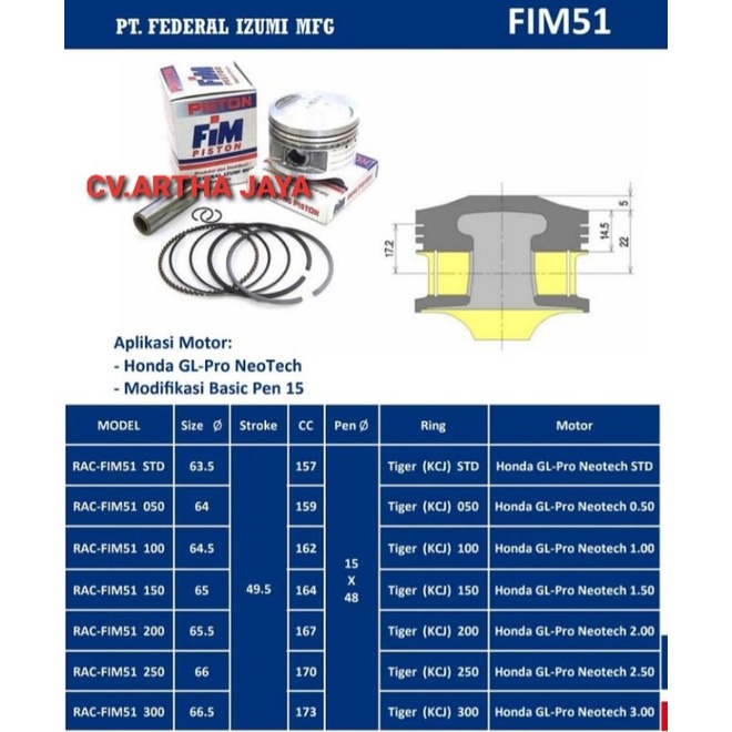 PISTON KIT FIM FIM51 HONDA MEGA PRO / GL PRO NEOTECH / MEGAPRO / MP ( 63,5 / 64 / 64,5 / 65 / 65,5 / 66 / 66,5 ) ( STD / 050 / 100 / 150 / 200 / 250 / 300 ) ( PEN 15 / PIN 15 )-4