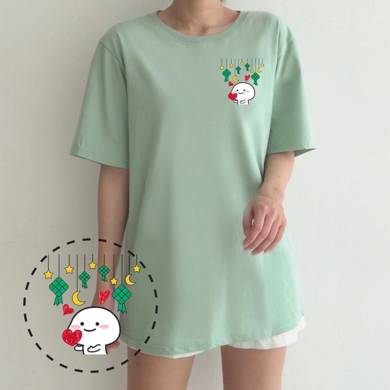 KAOS LEBARAN EID IDUL FITRI PENTOL L02 KETUPAT EID MUBARAK IDUL FITRI GAMBAR LUCU COUPLE COTTON COMBED GROSIR MURAH